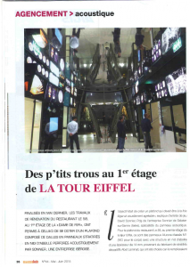 Article “Artisans Bois” (juin 2015) traitant de la rénovation du plafond de la Tour Eiffel