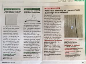 Article du journal du négoce (mai 2015) qui présente les panneaux micro-perforés